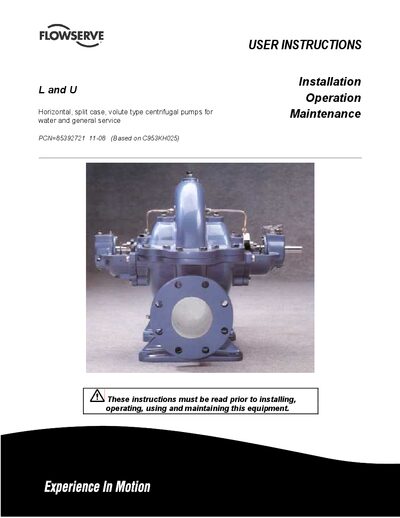 Flowserve L and U Horizontal Centrifugal Pump User Instructions - cover page