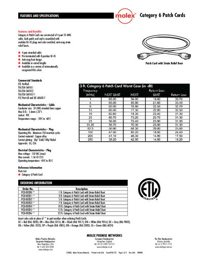 Molex Category 6 Patch Cords Product Leaflet - cover page
