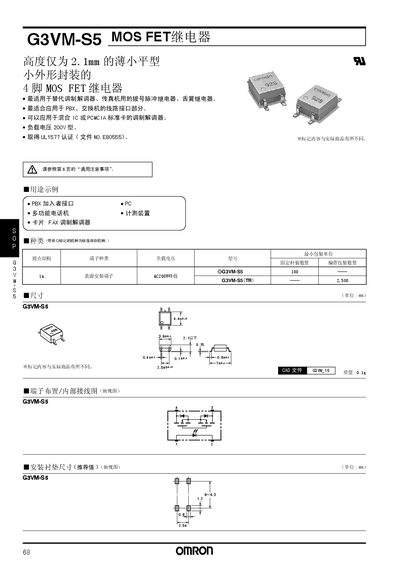 Omron G3VM-S5 MOS FET Relay Datasheet - cover page
