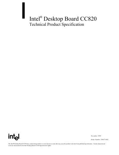 Intel CC820 Desktop Board Technical Product Specification - cover page