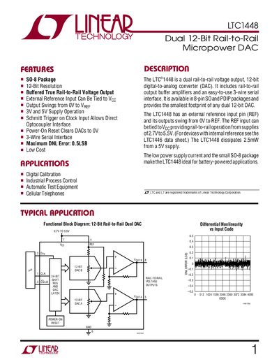 Linear Technology LTC1448 Dual 12-Bit Rail-to-Rail Micropower DAC Handbook - cover page