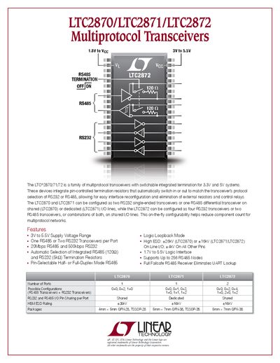 LINEAR 2PB_multiprotocolf LTC2870/LTC2871/LTC2872 Multiprotocol Transceivers - cover page
