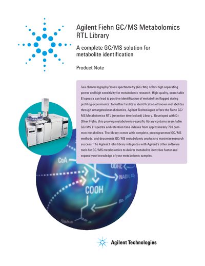 Agilent Fiehn GC/MS Metabolomics RTL Library Product Note - cover page