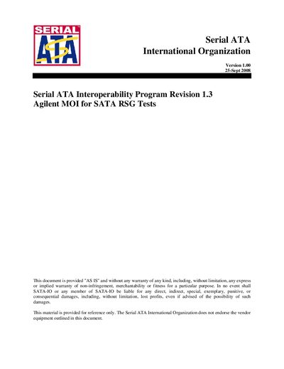 Agilent SATA RSG MOI Test Procedures Manual - cover page