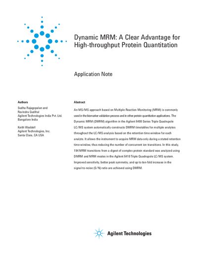 Agilent 6400 Series Dynamic MRM Application Note - cover page