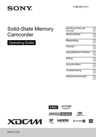 Sony PXW-Z150 Camcorder Operating Guide - cover page