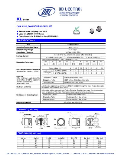 DB LECTRO KL Series Aluminum Electrolytic Capacitor Datasheet - cover page
