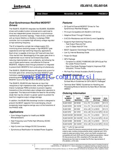 Intersil ISL6610/ISL6610A Datasheet - cover page