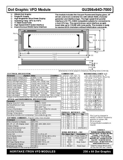 Noritake GU256x64D-7000 VFD Module Datasheet - cover page