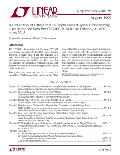 Linear Technology AN78-1 Application Note for LTC2400 - cover page