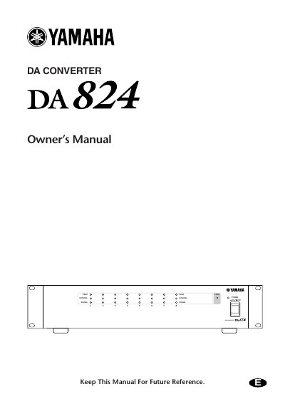 Yamaha DA824 DA Converter Owner's Manual - cover page