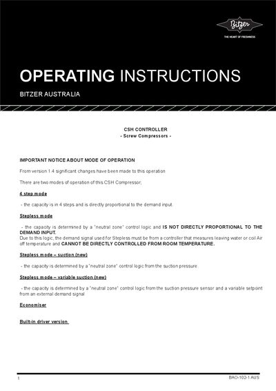 Bitzer BAO-102-1 AUS CSH Controller User Manual - cover page