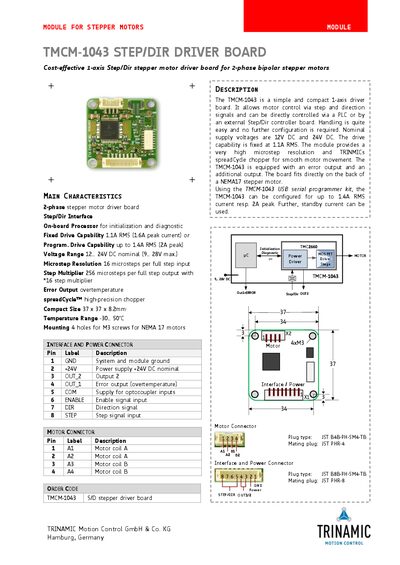 Trinamic TMCM-1043 Step/Dir Driver Board User Manual - cover page