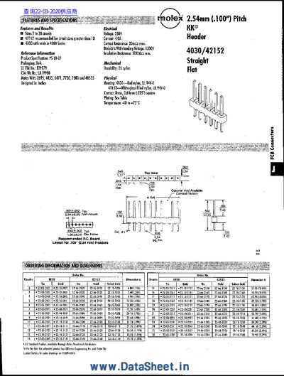 Molex 4030/42152 Straight Flat Connector Datasheet - cover page