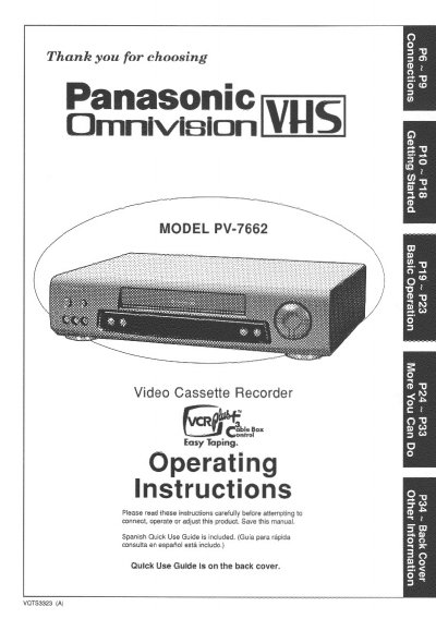 Panasonic PV-7662 Video Cassette Recorder Operating Instructions - cover page