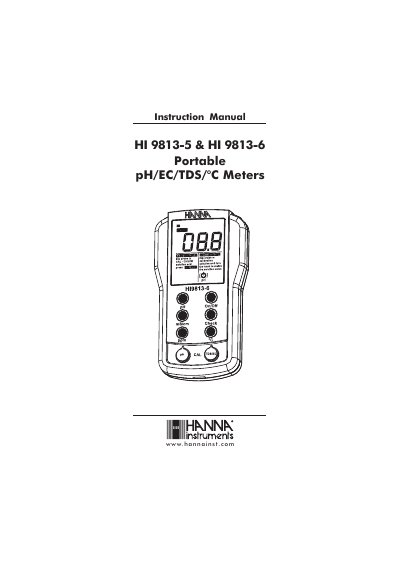 Hanna Instruments HI 9813-5/6 Portable pH/EC/TDS Meters Instruction Manual