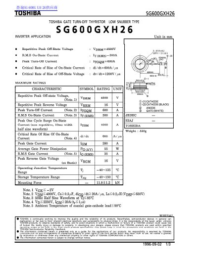 TOSHIBA SG600GXH26 Gate Turn-Off Thyristor Datasheet - cover page