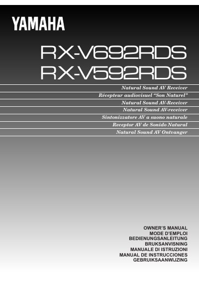 Yamaha RX-V692RDS/RX-V592RDS AV Receiver Owner's Manual