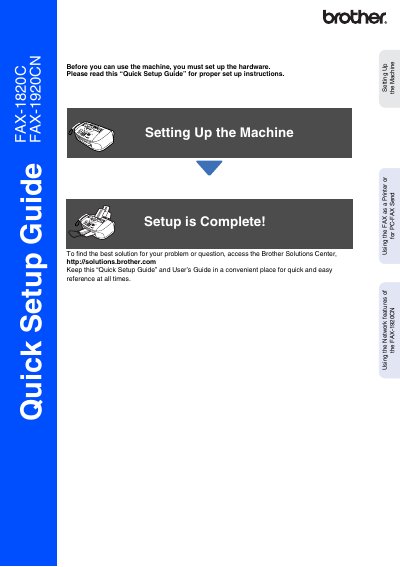 Brother FAX-1820C/FAX-1920CN Quick Setup Guide - cover page