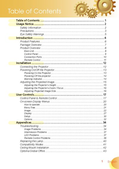 Optoma Projector User Manual - cover page