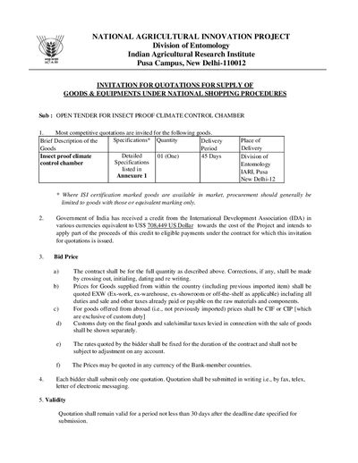 NATIONAL AGRICULTURAL INNOVATION PROJECT Division of Entomology Indian Agricultural Research Institute Pusa Campus New Delhi-110012 Manual - cover page