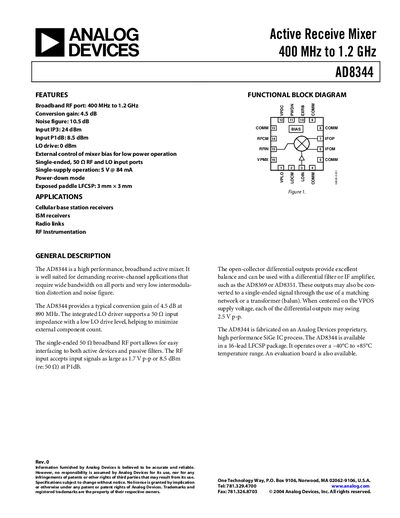 Analog Devices AD8344 Datasheet - cover page