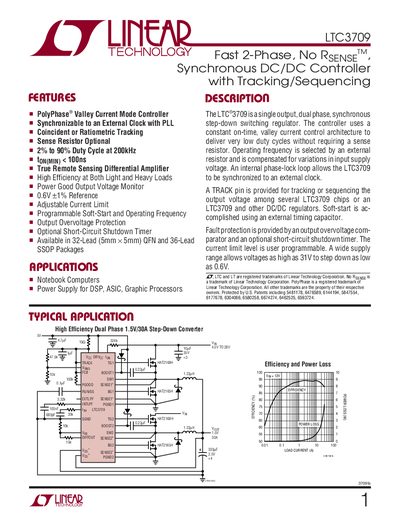 Linear Technology LTC3709 Fast 2-Phase No Rsense Synchronous DC/DC Controller Handbook - cover page