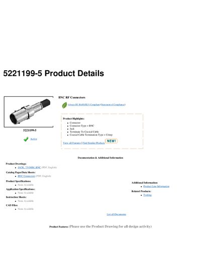 AMP 5221199-5 BNC Jack Connector Product Details - cover page