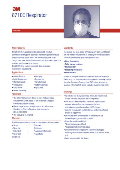 3M 8710E Respirator Product Data Sheet - cover page
