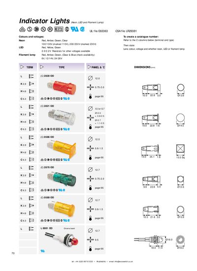 Arcolectric Indicator Lights Product Leaflet - cover page