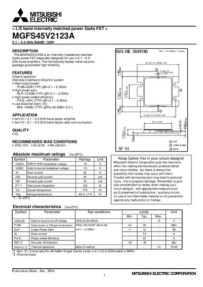 Mitsubishi Electric MGFS45V2123A Datasheet - cover page