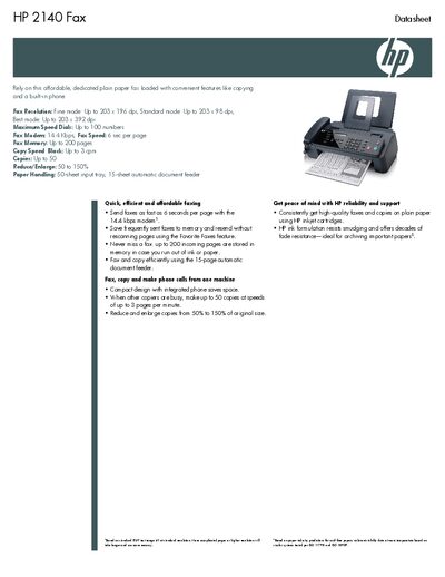 HP 2140 Fax Datasheet