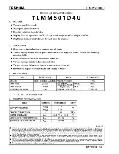 Toshiba TLMM501D4U LED Dotmatrix Module Datasheet - cover page