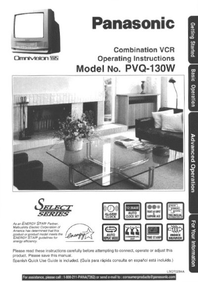 Panasonic PVQ-130W Combination VCR Operating Instructions - cover page