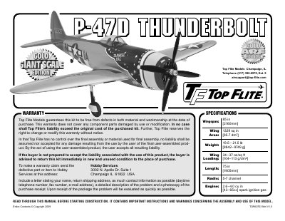 Top Flite Giant P-47D ARF Assembly Manual - cover page