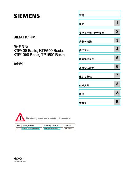 Siemens SIMATIC HMI KTP400 Basic, KTP600 Basic, KTP1000 Basic, TP1500 Basic Operating Instructions - cover page