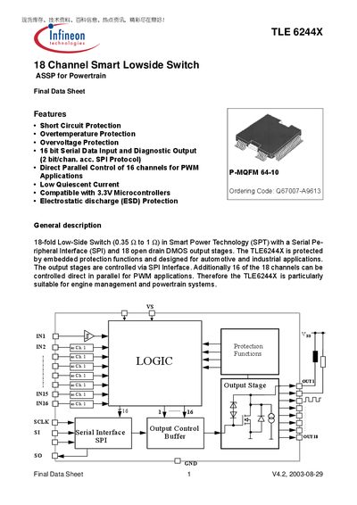 Infineon TLE 6244X 18‑Channel Smart Low‑Side Switch Datasheet - cover page
