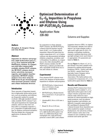 Agilent HP-PLOT/Al2O3 Columns Application Note for C1-C6 Impurity Analysis - cover page