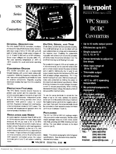 Interpoint VPC Series DC/DC Converters Datasheet - cover page