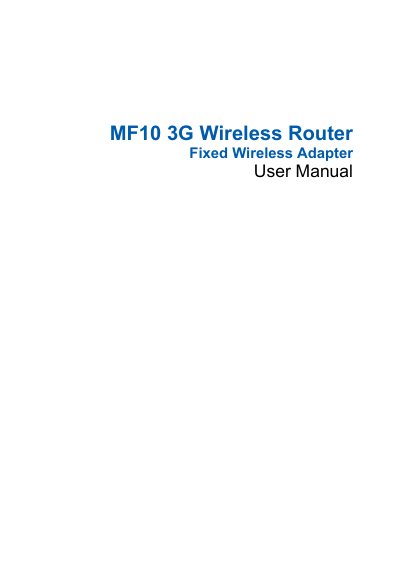 ZTE MF10 3G Wireless Router User Manual - cover page