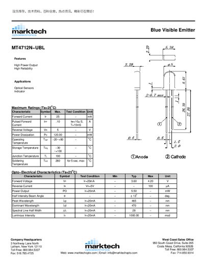 Marktech MT4712N-UBL Datasheet - cover page