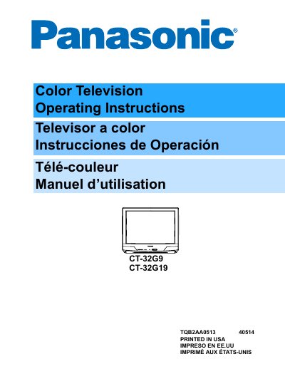Panasonic CT-32G9/CT-32G19 Color Television Operating Instructions - cover page