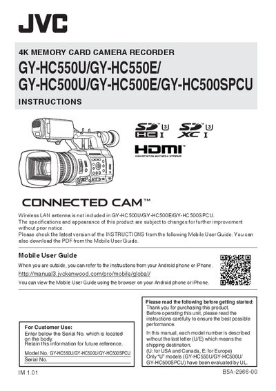 JVC GY-HC550U/GY-HC500U/GY-HC500SPCU User Manual - cover page