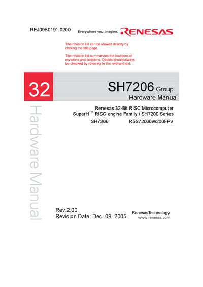 Renesas SH7206 Hardware Manual - cover page
