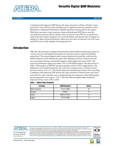 Altera Versatile Digital QAM Modulator White Paper - cover page