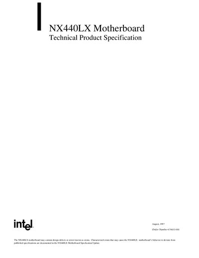 Intel NX440LX Motherboard Technical Product Specification - cover page