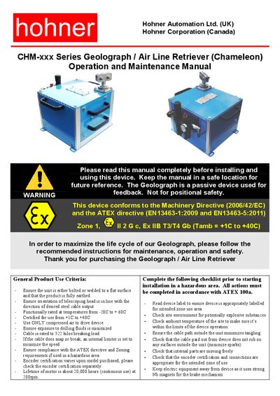 Hohner CHM-xxx Series Geolograph Air Line Retriever Operation and Maintenance Manual - cover page