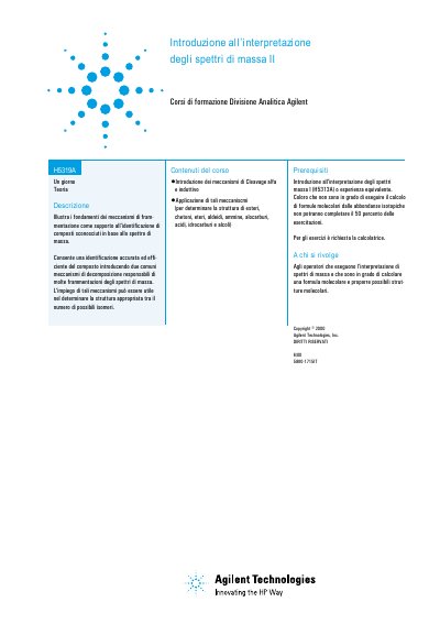 Agilent H5313A Mass Spectra Interpretation Training Course Guide - cover page