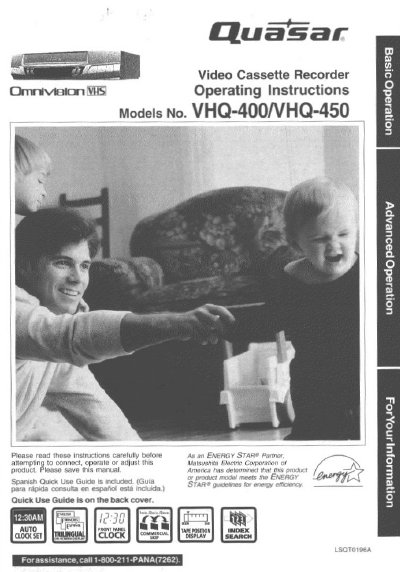 Panasonic VHQ-400/450 Video Cassette Recorder Operating Instructions - cover page