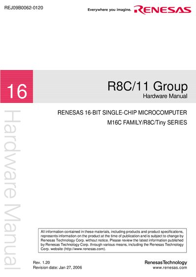 Renesas R8C/11 Group Hardware Manual - cover page
